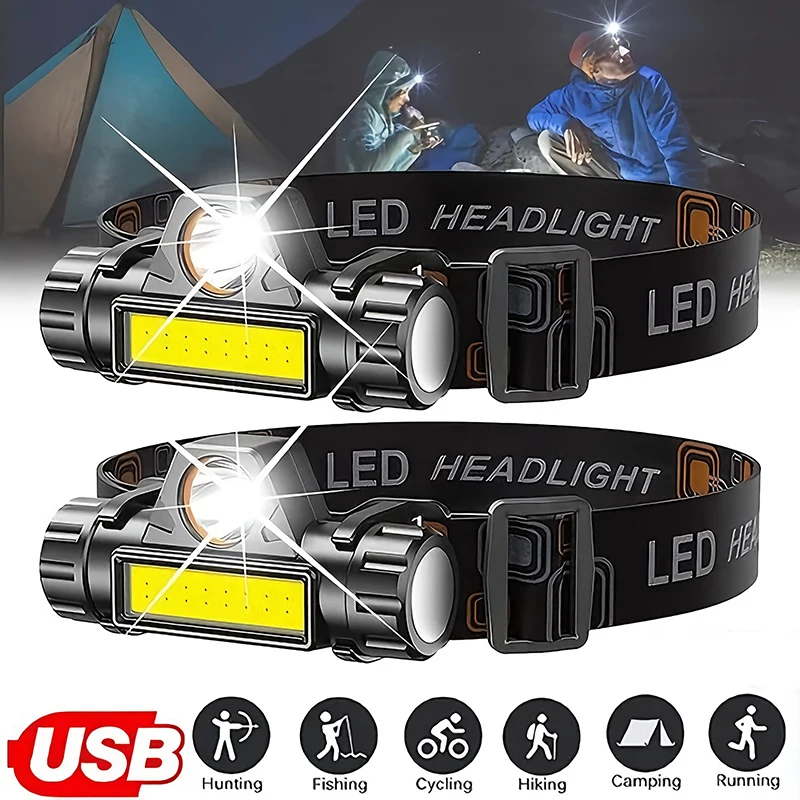 Fishing Headlamp - ไฟฉายคาดศีรษะแบบชาร์จไฟได้ COB LED USB แม่เหล็กแรง ไฟหน้าทรงพลัง