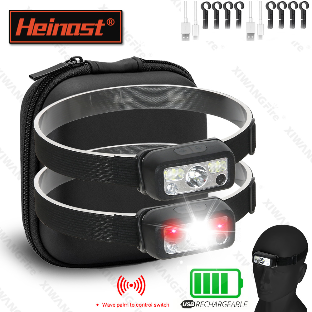 Fishing Headlamp - ไฟฉายคาดศีรษะแบบชาร์จไฟได้ขนาดเล็ก แรงสูง พร้อมเซ็นเซอร์ สำหรับตกปลา ตั้งแคมป์ ชาร์จผ่าน