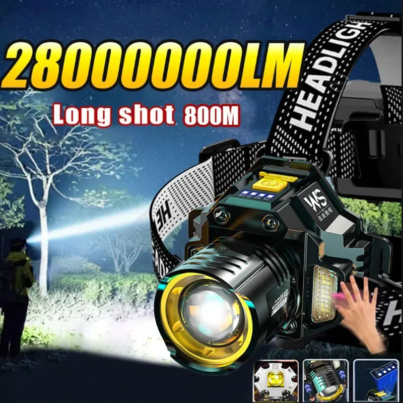 Fishing Headlamp - ไฟฉายคาดศีรษะ LED ทรงพลังพร้อมเซ็นเซอร์ตรวจจับความเคลื่อนไหว ใช้แบตเตอรี่ 18650 ชาร์จซ้ำได้
